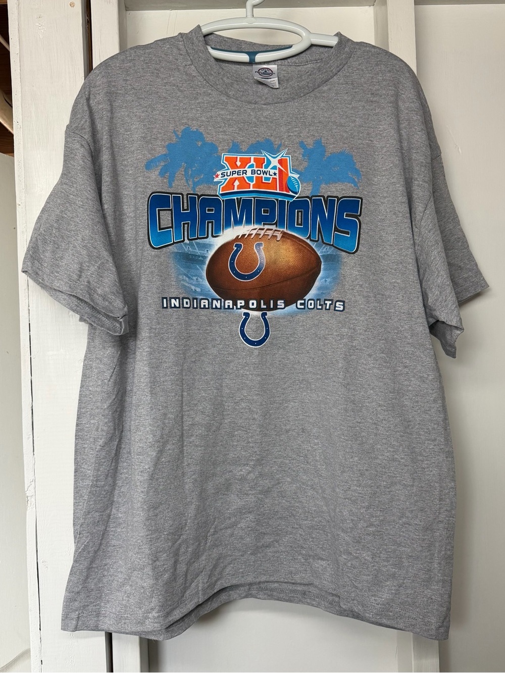 Vintage 2007 Indianapolis Colts Super Bowl 41 Champions Gray Tshirt Size XL